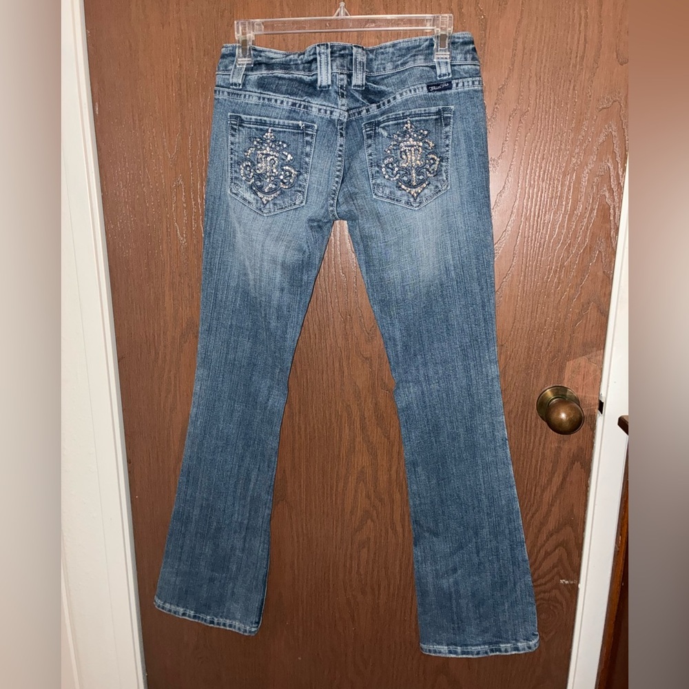 Miss me straight leg rhinestone embroidered denim jeans